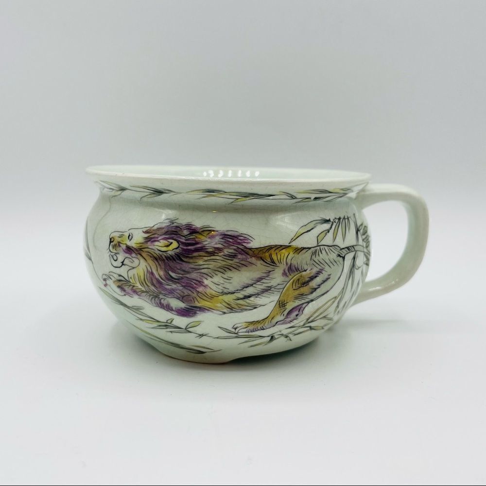 Vintage Ceramic Hand Painted Lion Open Sugar Bowl